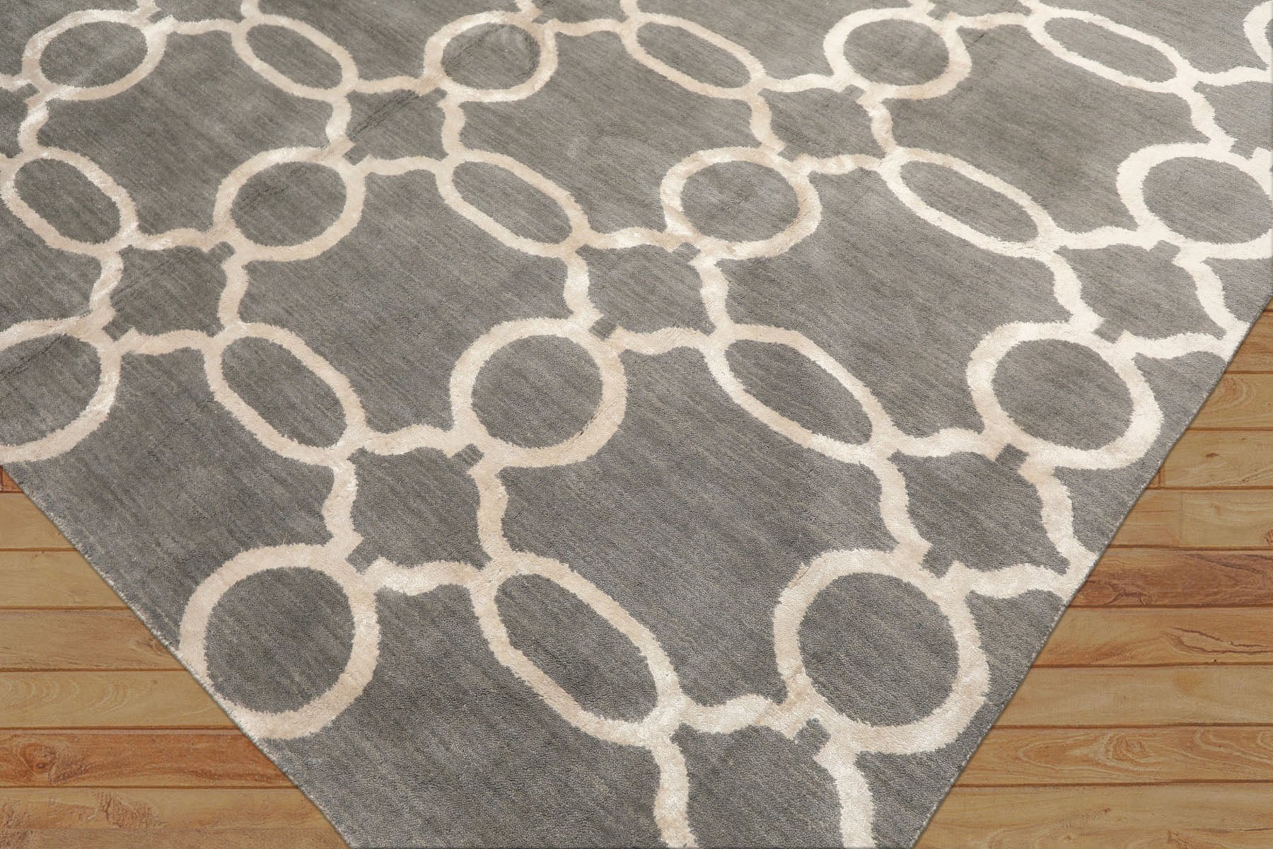 Multi Size Gray Silver Color Hand Loomed Tibetan Wool & Bamboo Silk Transitional Oriental Rug