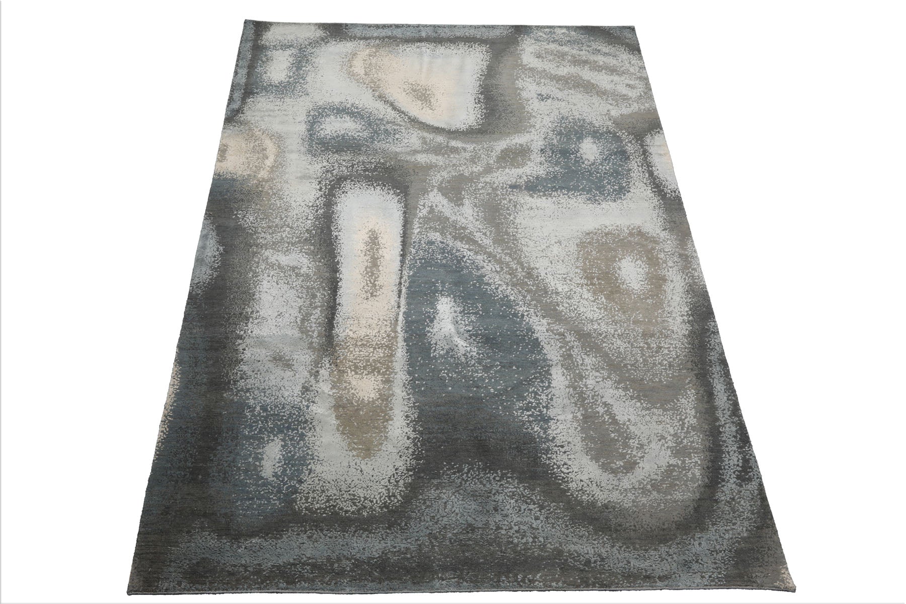 6x9 Gray, Beige, Blue Color Hand Knotted Sherpa Wool and Silk Modern Oriental Rug