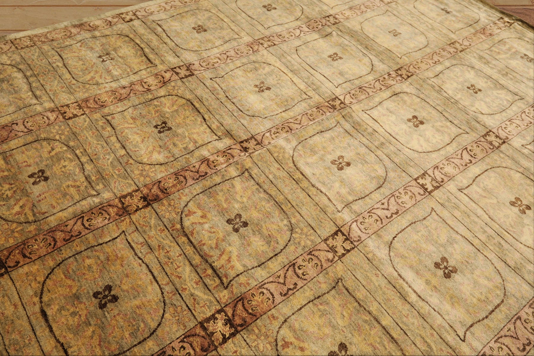 8x10 Moss, Gold, Blush Color Hand Knotted Tibetan Wool Transitional Oriental Rug