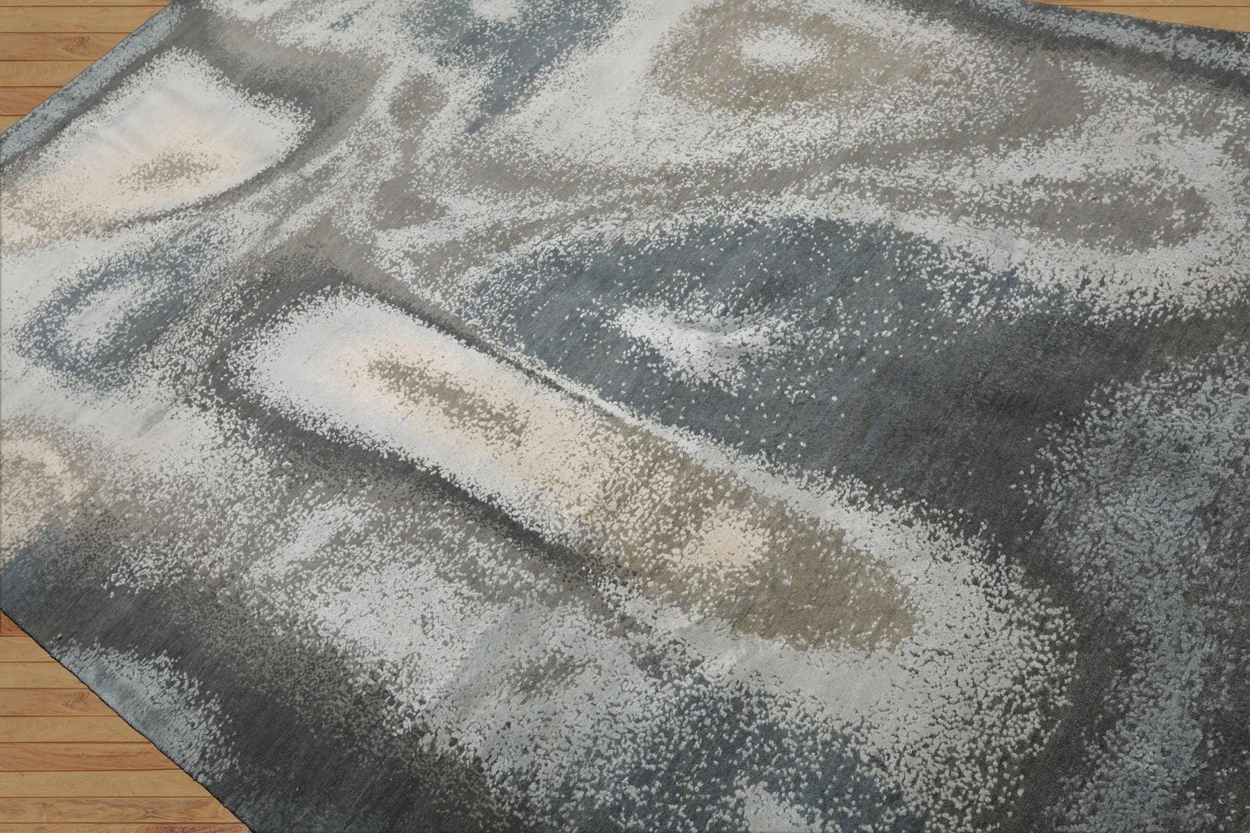 6x9 Gray, Beige, Blue Color Hand Knotted Sherpa Wool and Silk Modern Oriental Rug