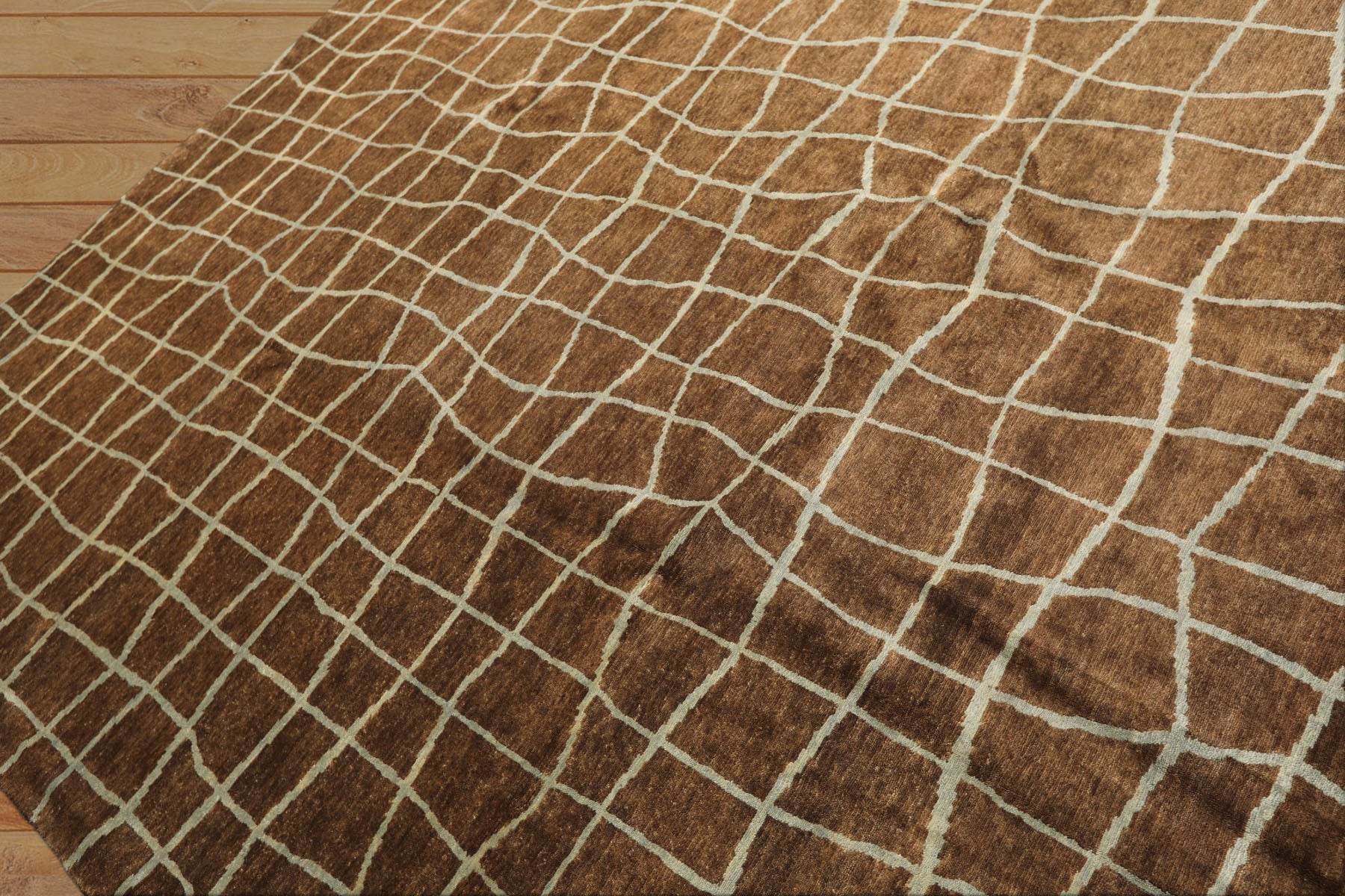 8x10 Brown, Aqua, Color Hand Knotted Tibetan Wool Modern & Contemporary Oriental Rug