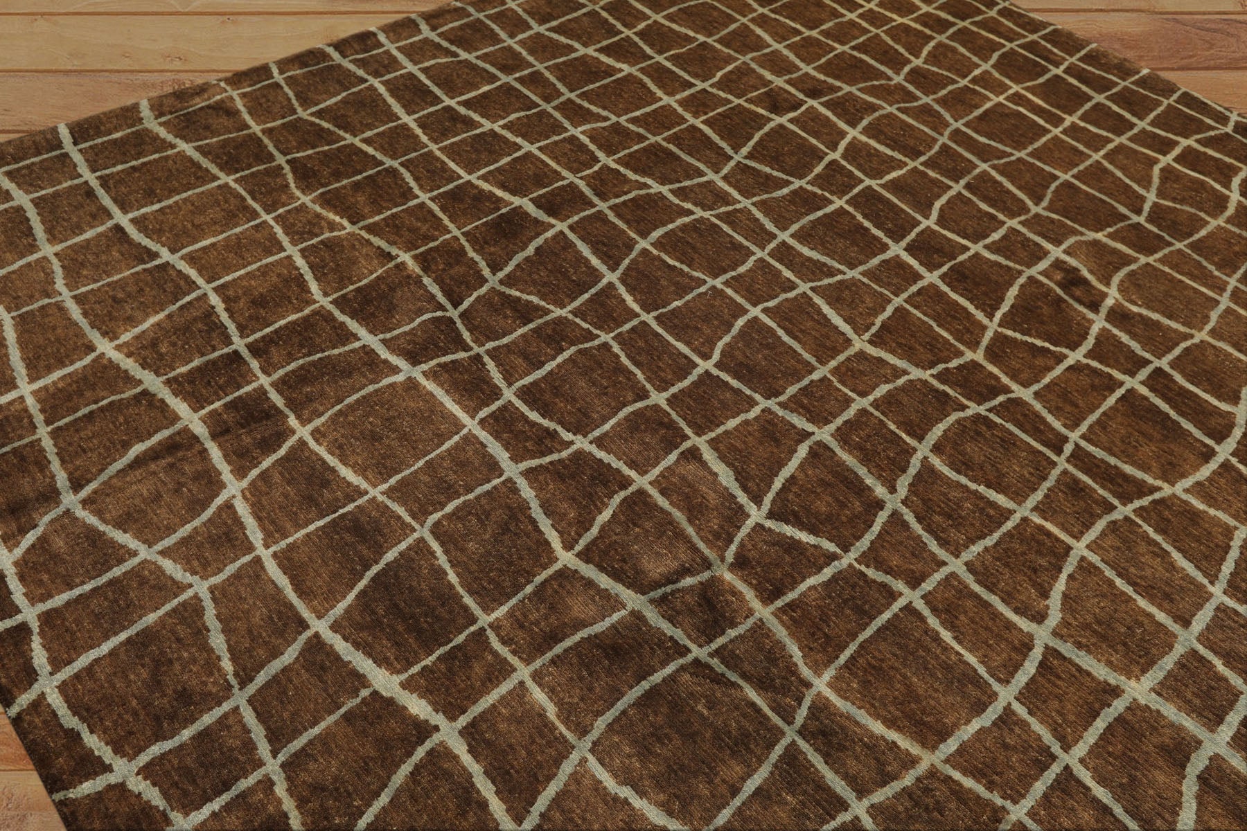 8x10 Brown, Aqua, Color Hand Knotted Tibetan Wool Modern & Contemporary Oriental Rug