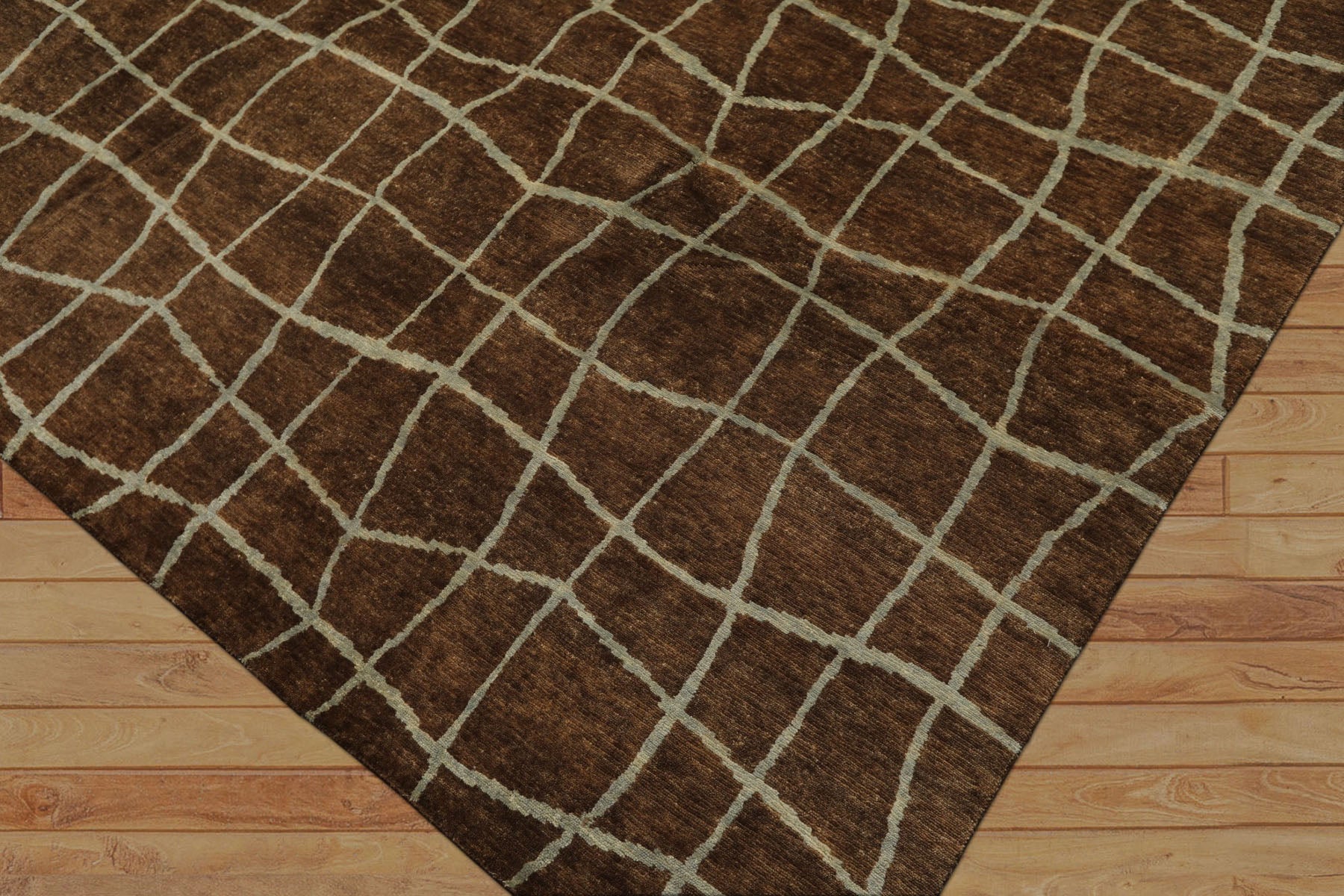 8x10 Brown, Aqua, Color Hand Knotted Tibetan Wool Modern & Contemporary Oriental Rug