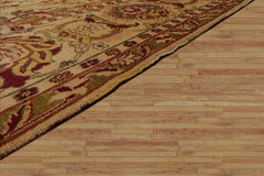 10x14 Gold, Burgundy, Sage Color Hand Knotted All-Over 100% Wool Traditional Oriental Rug