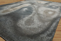 6x9 Gray, Beige, Blue Color Hand Knotted Sherpa Wool and Silk Modern Oriental Rug
