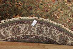 8 Round Sage, Beige, Maroon Color Hand Knotted Agra New Zealand Wool & Silk Traditional Oriental Rug