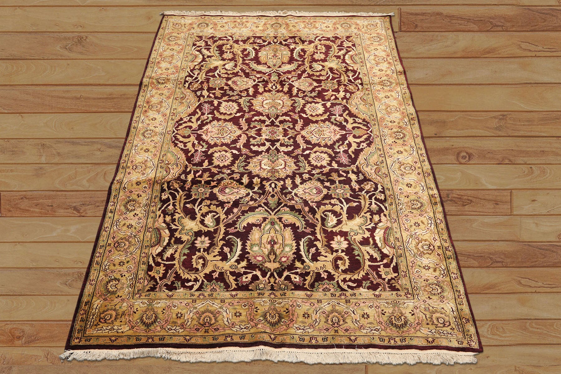 6x9 Maroon, Gold, Sage Color Hand Knotted Agra New Zealand Wool Traditional Oriental Rug