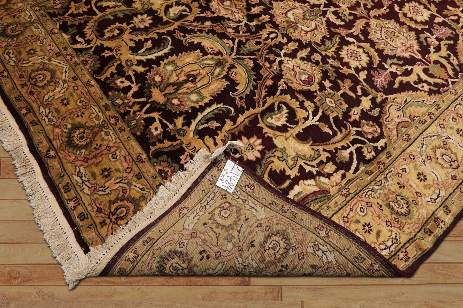 6x9 Maroon, Gold, Sage Color Hand Knotted Agra New Zealand Wool Traditional Oriental Rug