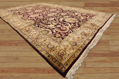 6x9 Maroon, Gold, Sage Color Hand Knotted Agra New Zealand Wool Traditional Oriental Rug