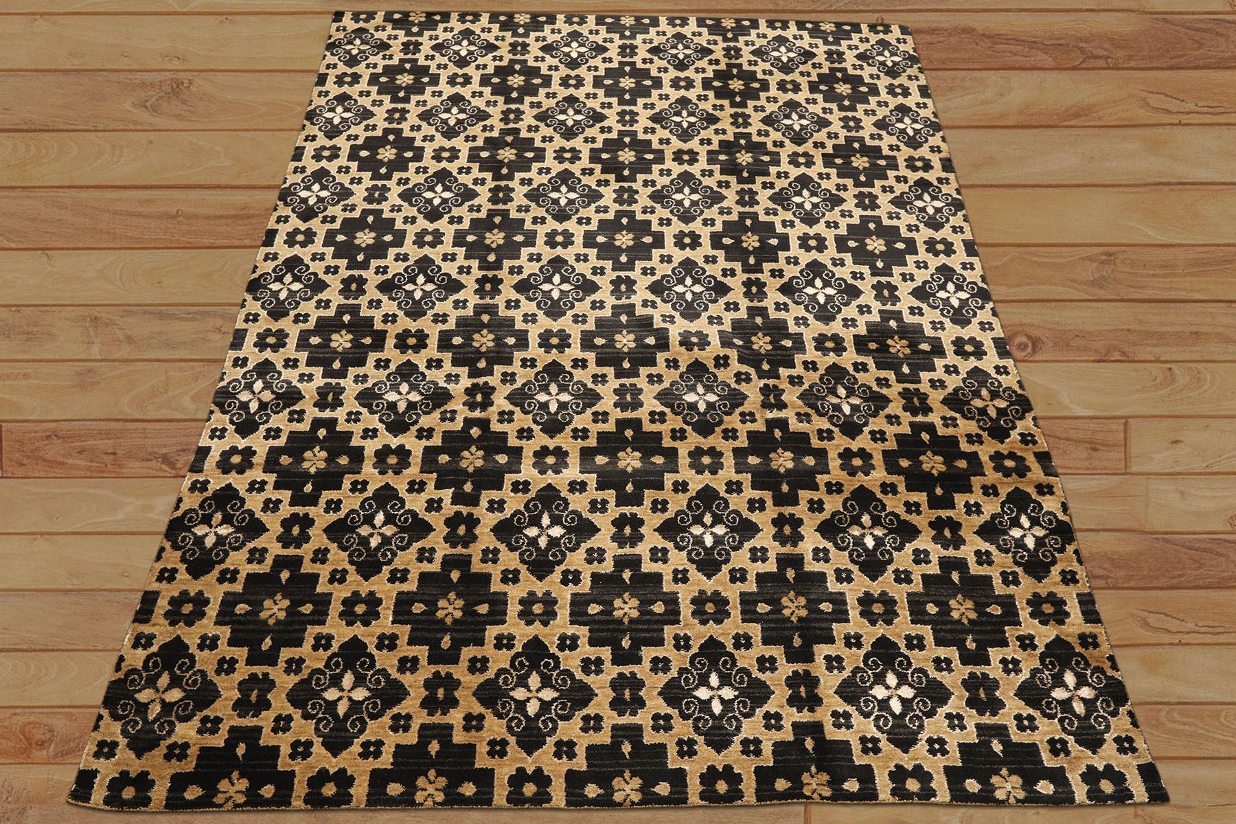 Multi Size Brown Charcoal Beige Color Hand Loomed Tibetan Wool & Bamboo Silk Modern & Contemporary Oriental Rug