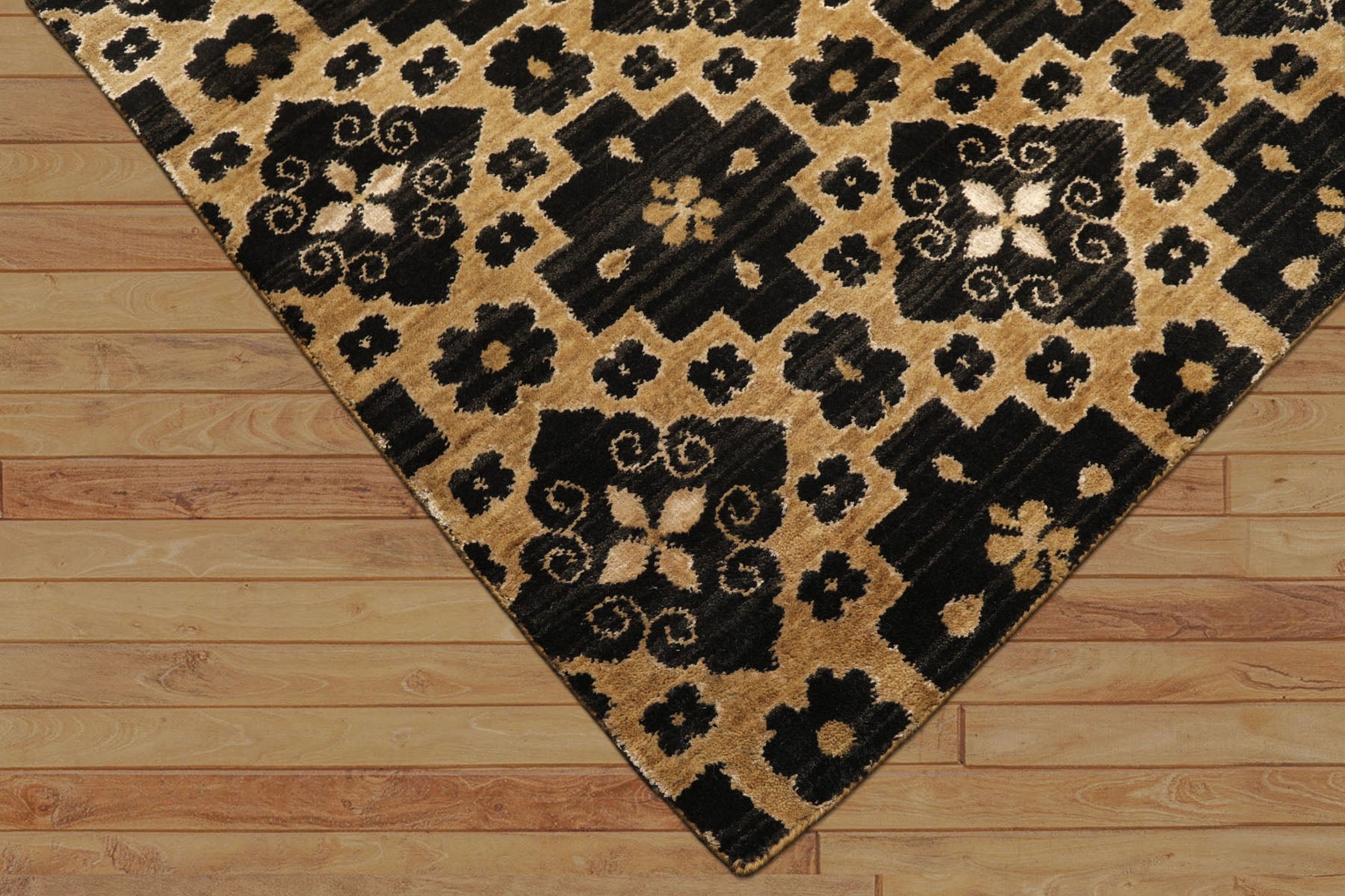Multi Size Brown Charcoal Beige Color Hand Loomed Tibetan Wool & Bamboo Silk Modern & Contemporary Oriental Rug