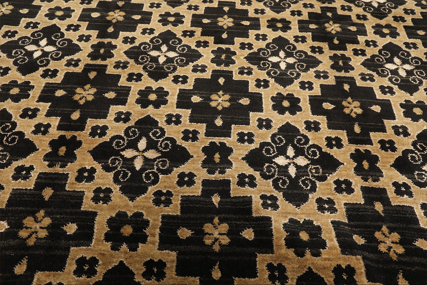 Multi Size Brown Charcoal Beige Color Hand Loomed Tibetan Wool & Bamboo Silk Modern & Contemporary Oriental Rug