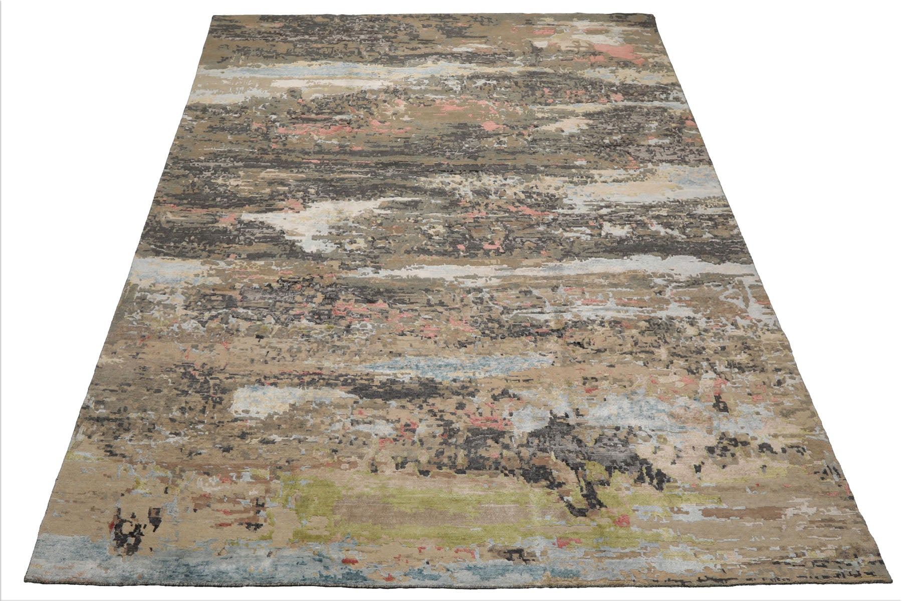 9x12 Beige, Tan, Gray Color Hand Knotted Sherpa Wool and Silk Modern Oriental Rug