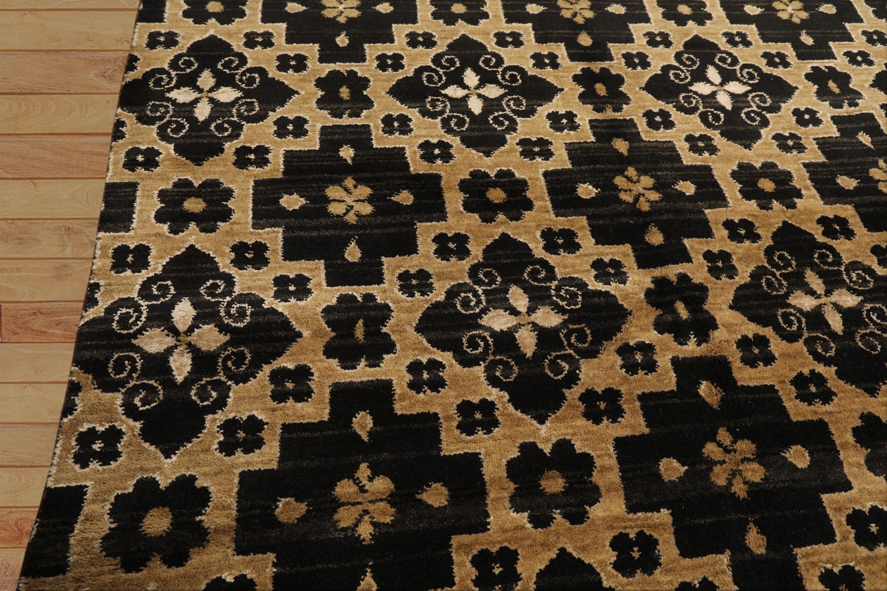 Multi Size Brown Charcoal Beige Color Hand Loomed Tibetan Wool & Bamboo Silk Modern & Contemporary Oriental Rug