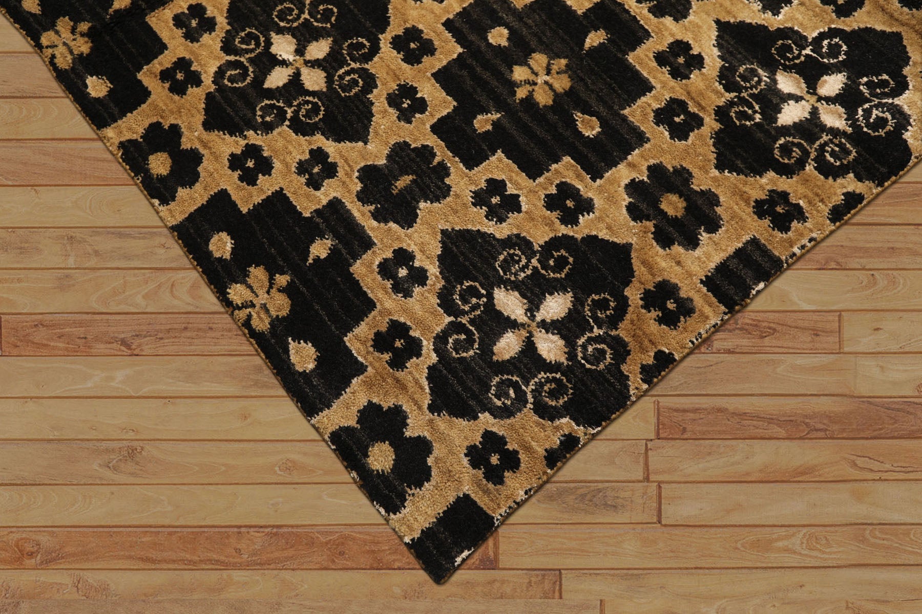 Multi Size Brown Charcoal Beige Color Hand Loomed Tibetan Wool & Bamboo Silk Modern & Contemporary Oriental Rug