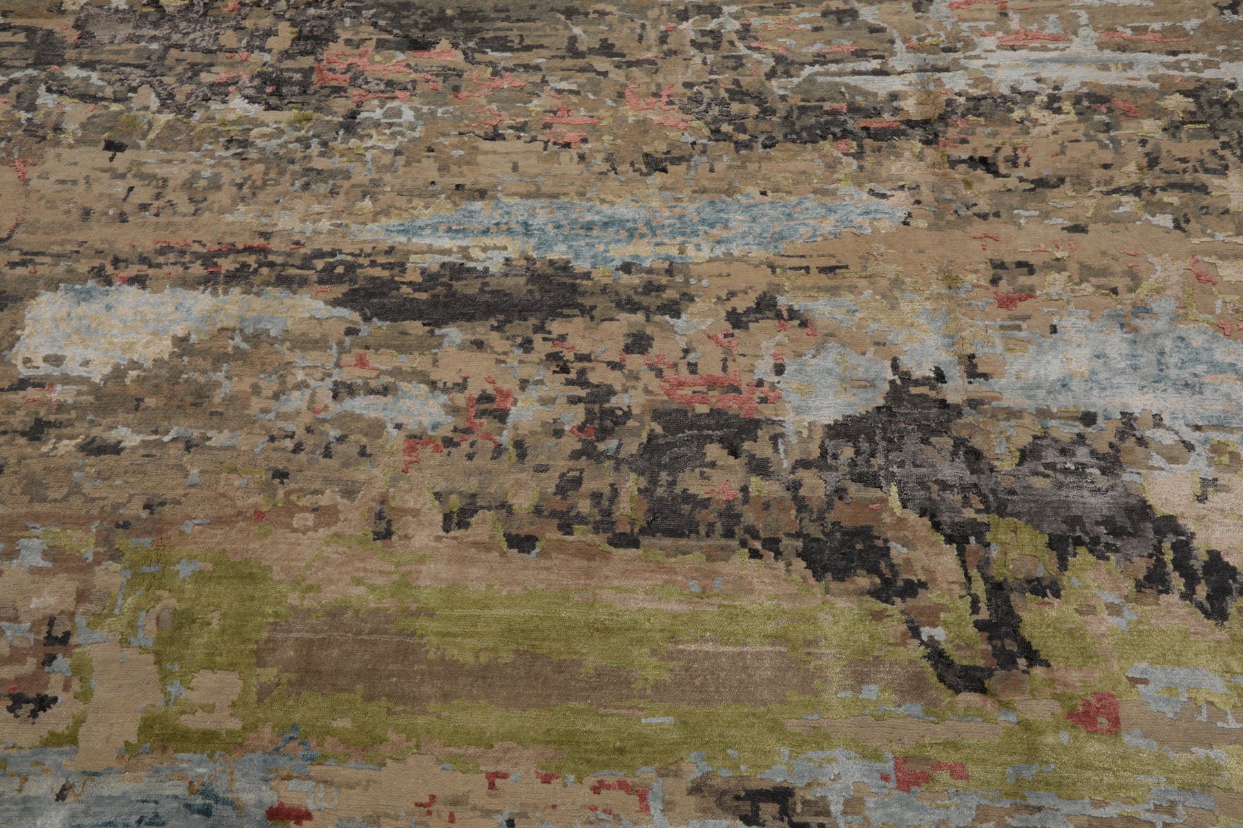 9x12 Beige, Tan, Gray Color Hand Knotted Sherpa Wool and Silk Modern Oriental Rug