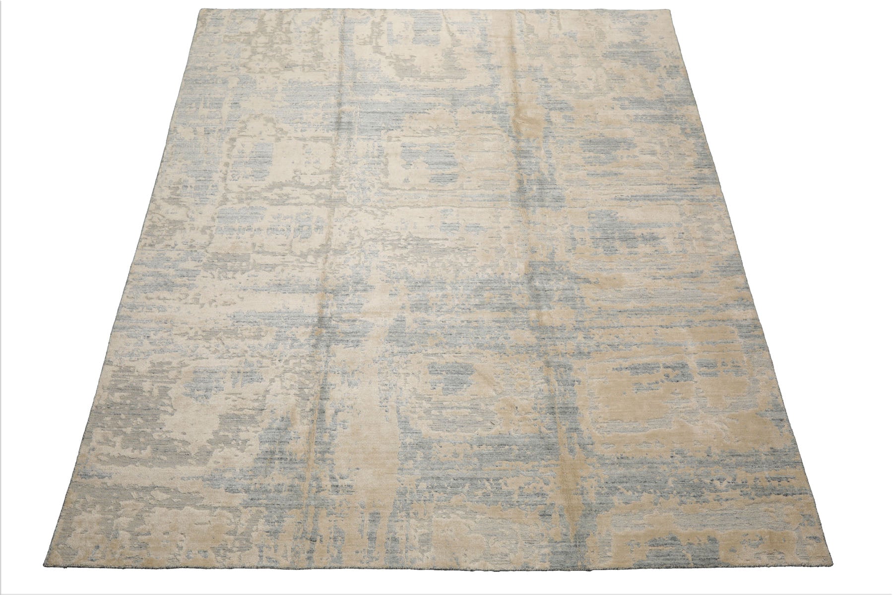 8x10 Ivory, Beige, Slate Color Hand Loomed Sherpa Wool and Silk Modern Oriental Rug