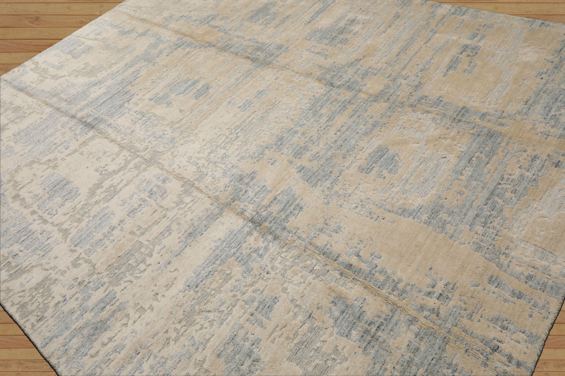 8x10 Ivory, Beige, Slate Color Hand Loomed Sherpa Wool and Silk Modern Oriental Rug