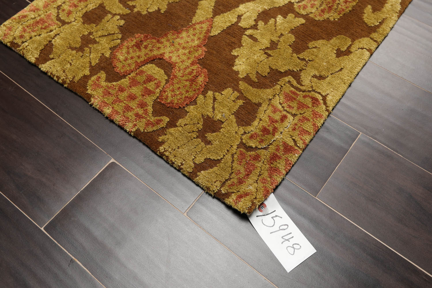 2x3 Brown, Mustard, Rust Color Hand Knotted All-Over Wool & Silk||Wool Transitional Oriental Rug
