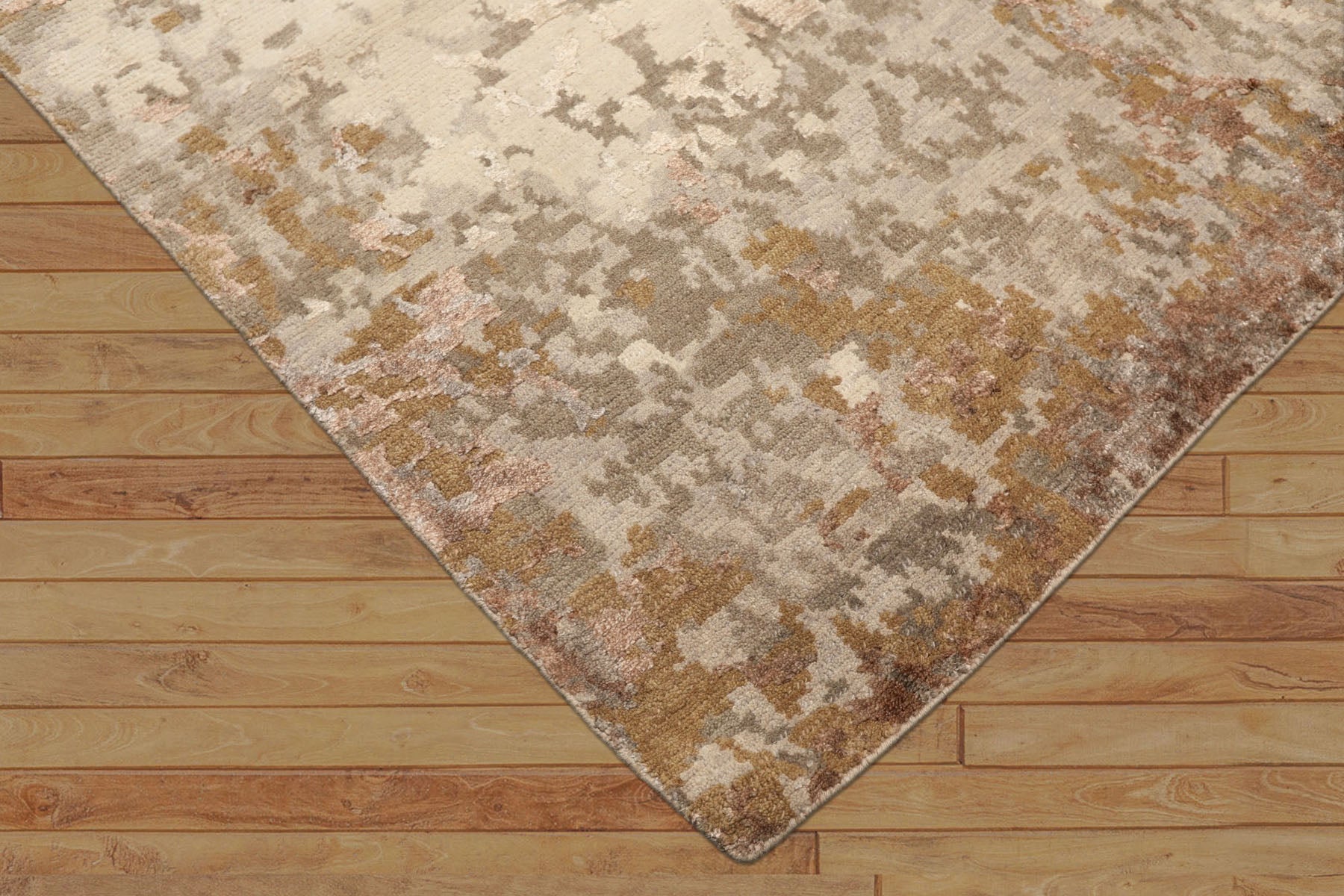 6x9 Beige, Brown, Gray Color Hand Knotted Tibetan Wool & Bamboo Silk Modern & Contemporary Oriental Rug