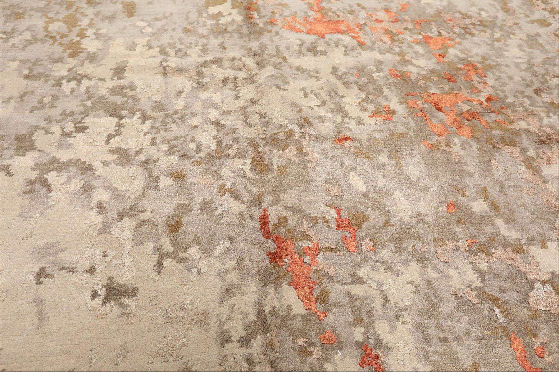 6x9 Beige, Brown, Gray Color Hand Knotted Tibetan Wool & Bamboo Silk Modern & Contemporary Oriental Rug