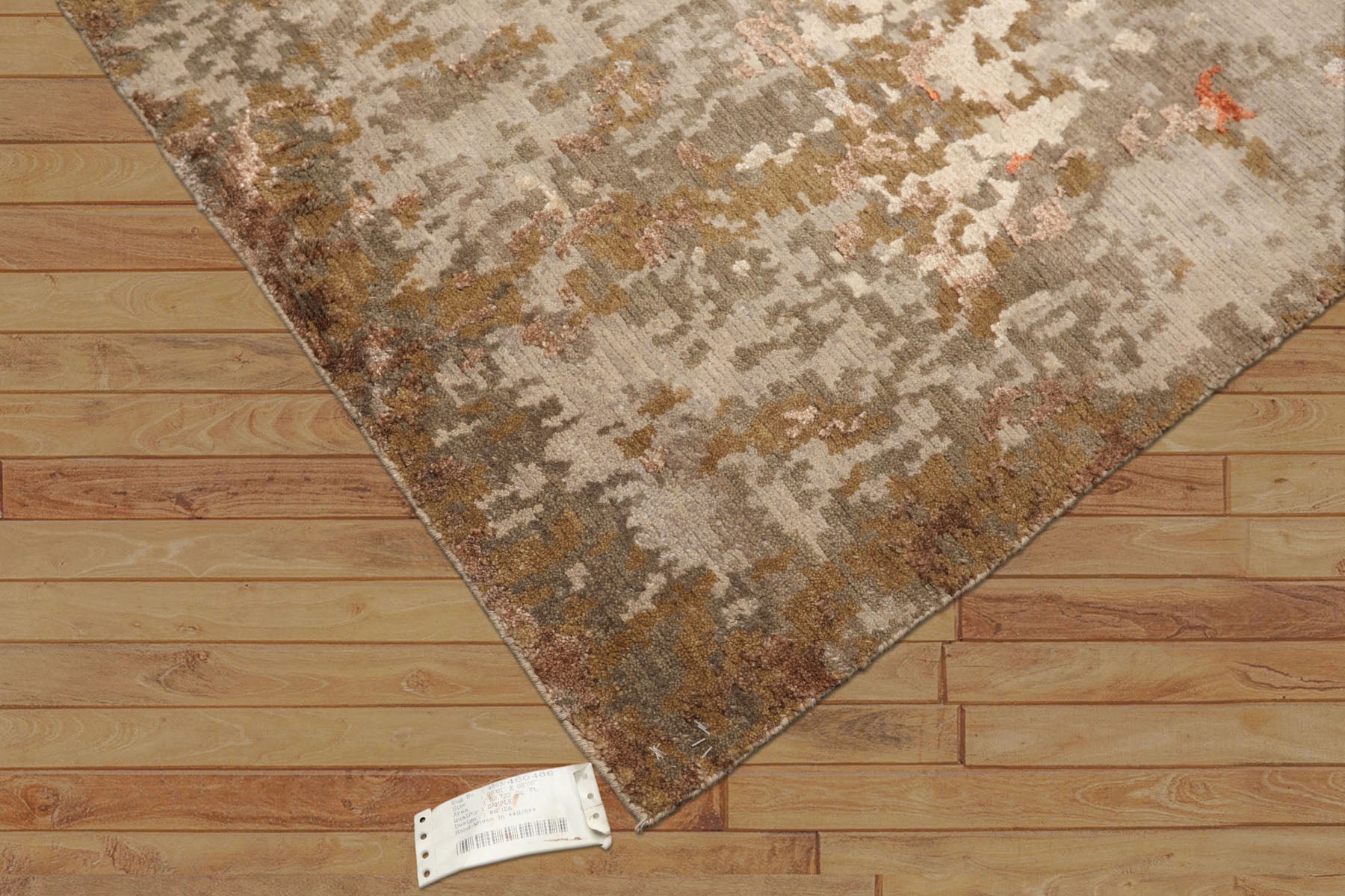 6x9 Beige, Brown, Gray Color Hand Knotted Tibetan Wool & Bamboo Silk Modern & Contemporary Oriental Rug