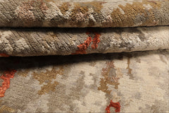 6x9 Beige, Brown, Gray Color Hand Knotted Tibetan Wool & Bamboo Silk Modern & Contemporary Oriental Rug