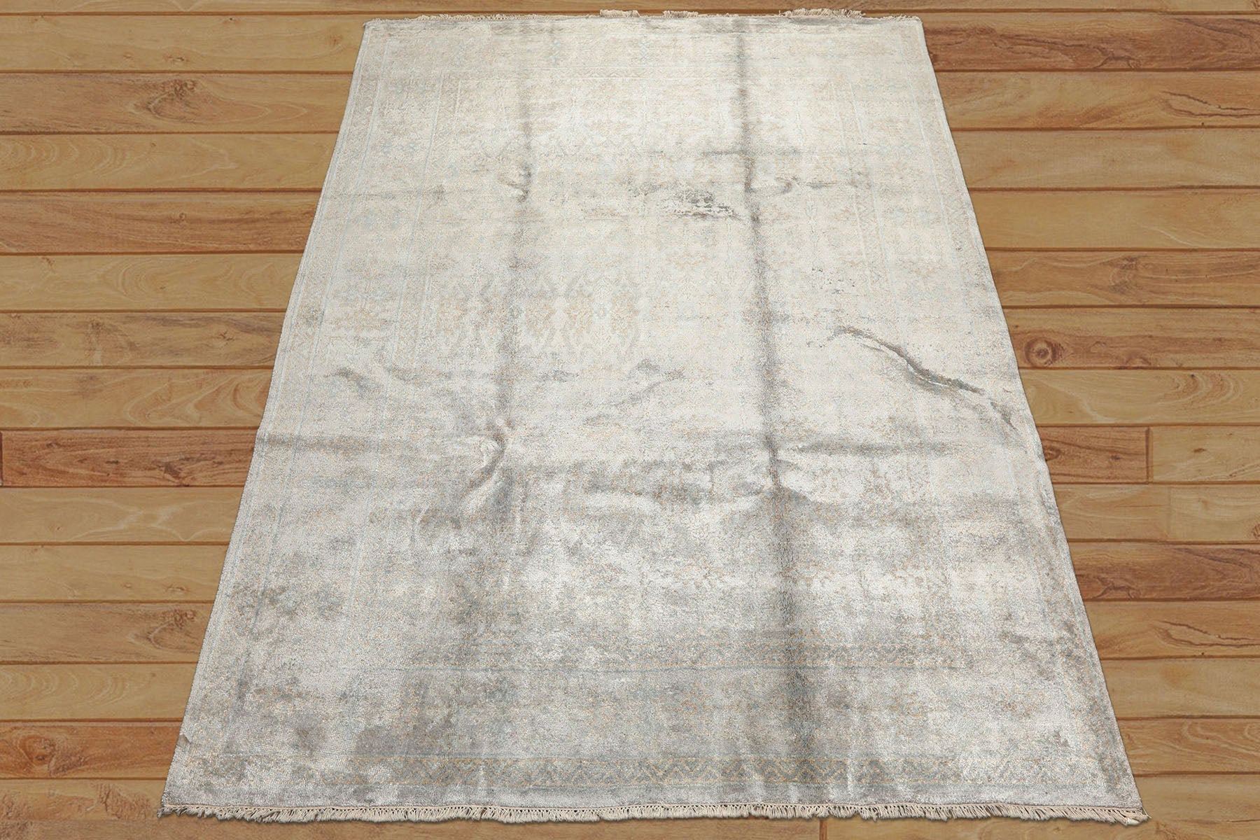8x10 Gray, Aqua, Tan Color Hand Knotted Oushak Viscose Transitional Oriental Rug