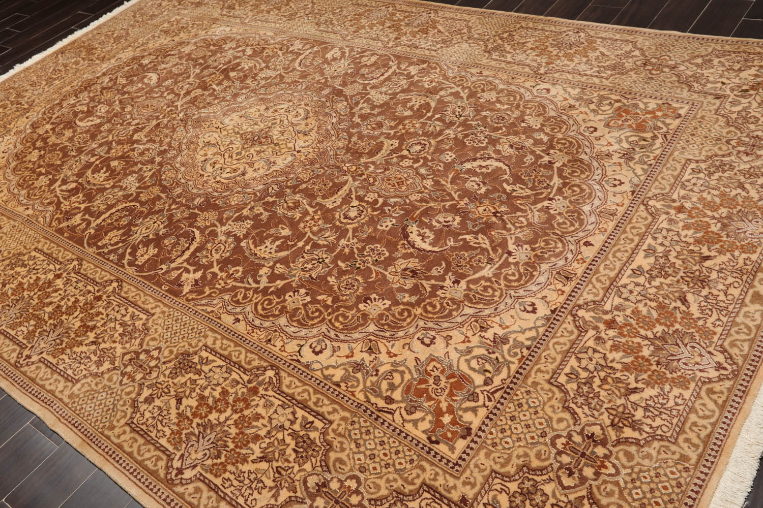 9x12 Brown, Tan, Gray Color Hand Knotted All-Over 100% Wool Traditional Oriental Rug
