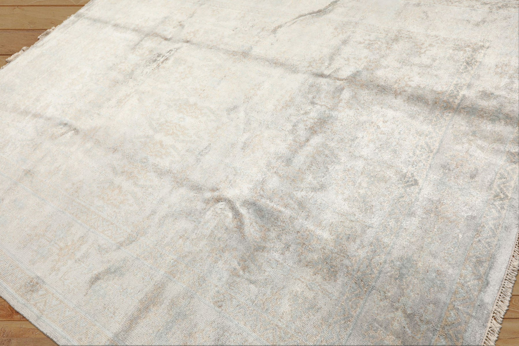 8x10 Gray, Aqua, Tan Color Hand Knotted Oushak Viscose Transitional Oriental Rug