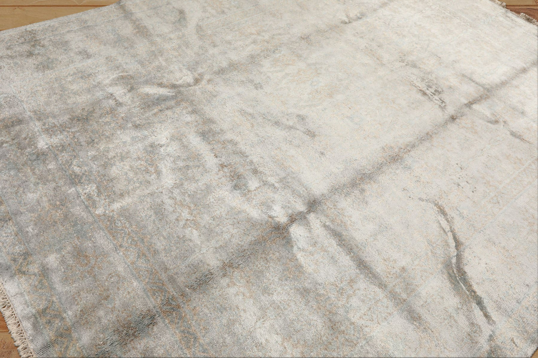 8x10 Gray, Aqua, Tan Color Hand Knotted Oushak Viscose Transitional Oriental Rug