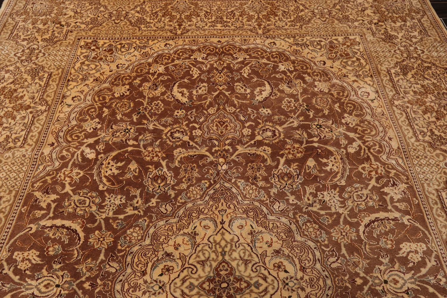 9x12 Brown, Tan, Gray Color Hand Knotted All-Over 100% Wool Traditional Oriental Rug