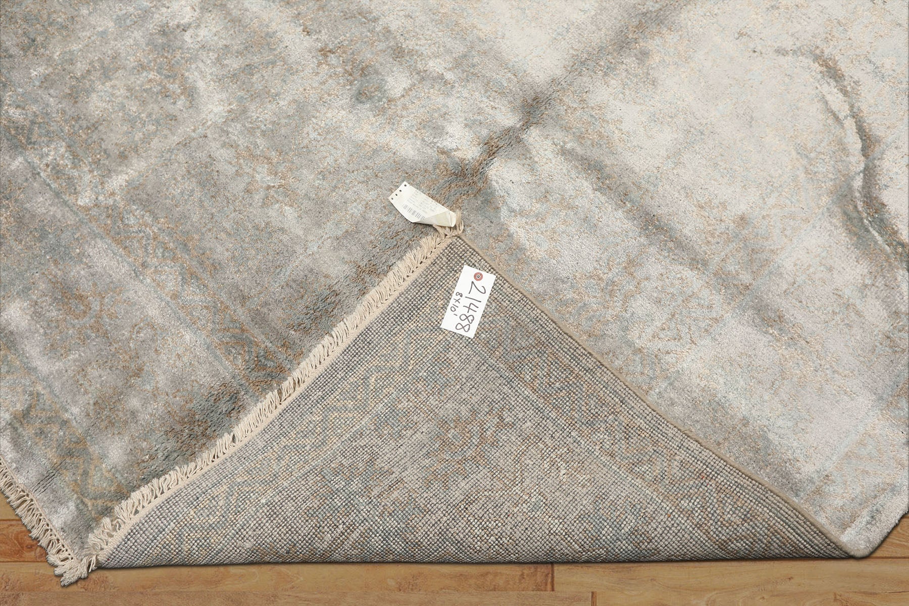 8x10 Gray, Aqua, Tan Color Hand Knotted Oushak Viscose Transitional Oriental Rug