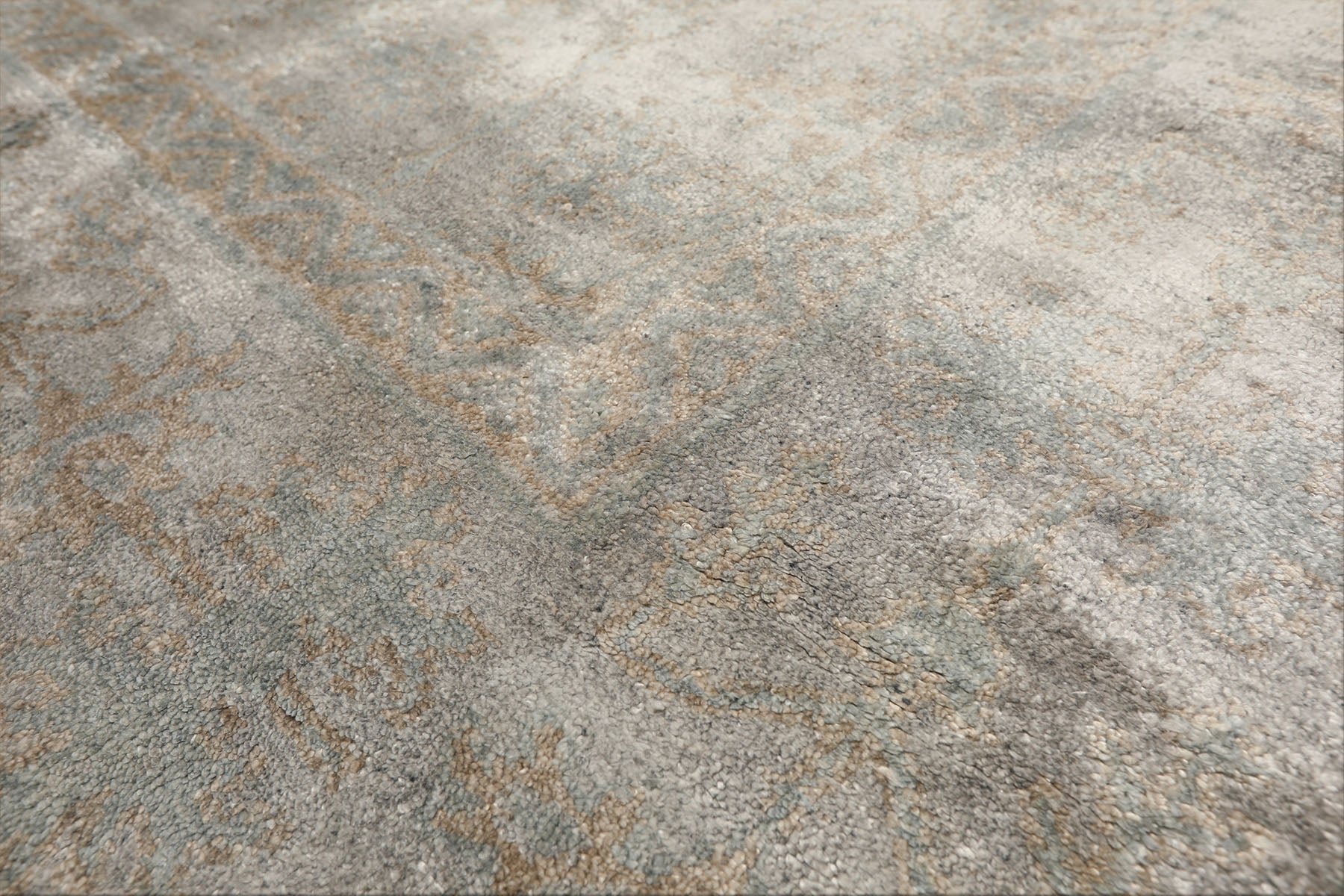 8x10 Gray, Aqua, Tan Color Hand Knotted Oushak Viscose Transitional Oriental Rug