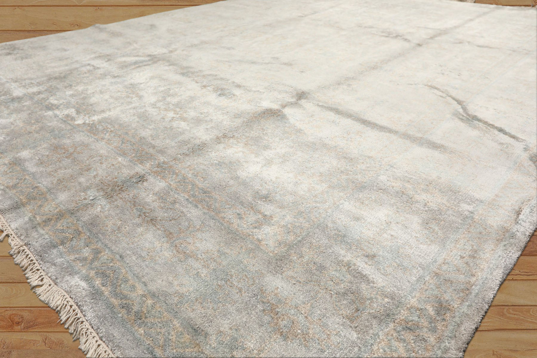 8x10 Gray, Aqua, Tan Color Hand Knotted Oushak Viscose Transitional Oriental Rug