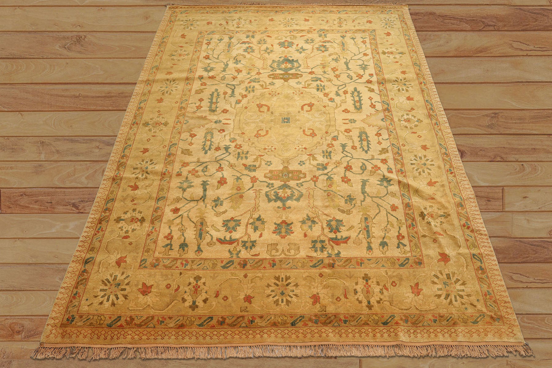9x12 Gold, Aqua, Burnt Orange Color Hand Knotted Oushak Wool Traditional Oriental Rug