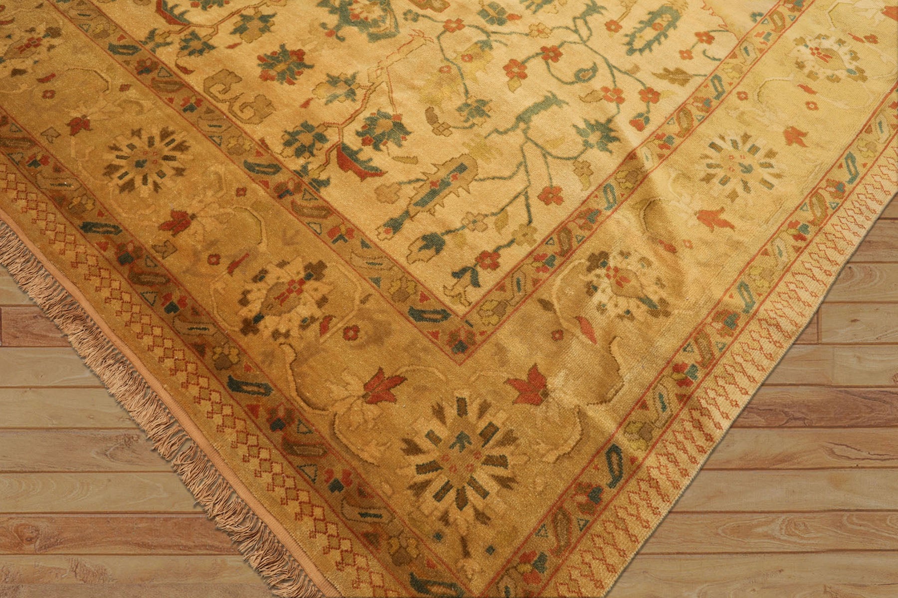 9x12 Gold, Aqua, Burnt Orange Color Hand Knotted Oushak Wool Traditional Oriental Rug