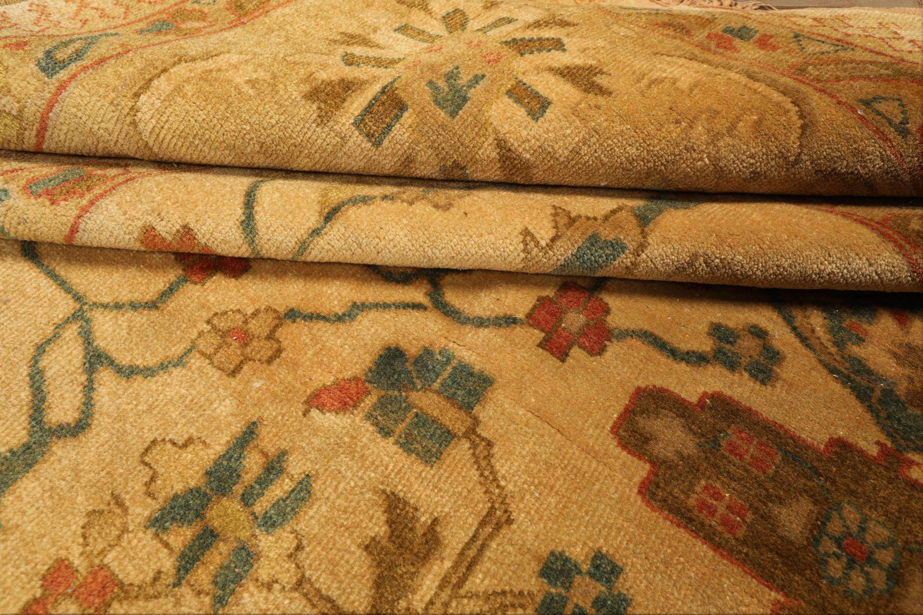 9x12 Gold, Aqua, Burnt Orange Color Hand Knotted Oushak Wool Traditional Oriental Rug