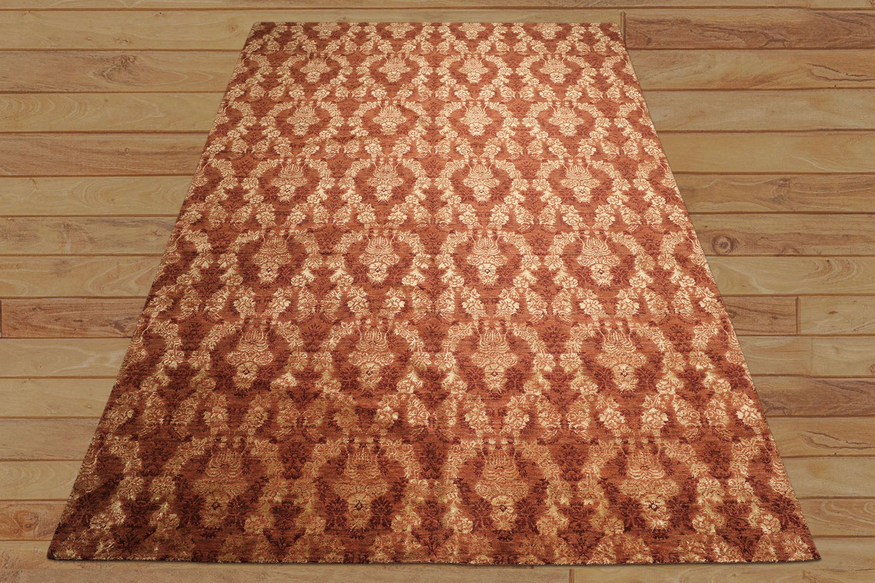 10x14 Rust, Burnt Orange, Pistachio Color Hand Knotted Tibetan Wool & Bamboo Silk Transitional Oriental Rug