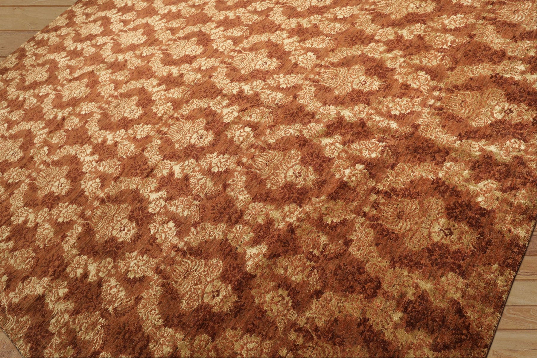 10x14 Rust, Burnt Orange, Pistachio Color Hand Knotted Tibetan Wool & Bamboo Silk Transitional Oriental Rug