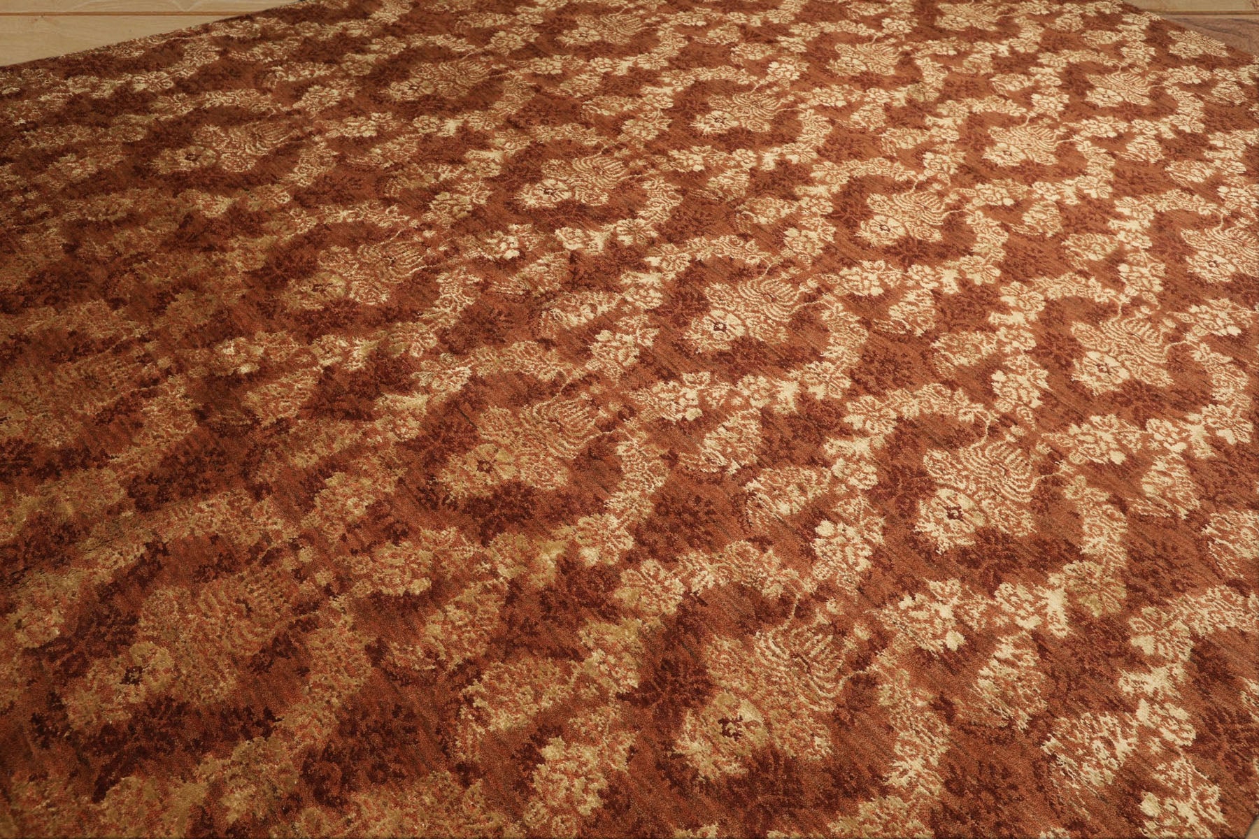 10x14 Rust, Burnt Orange, Pistachio Color Hand Knotted Tibetan Wool & Bamboo Silk Transitional Oriental Rug