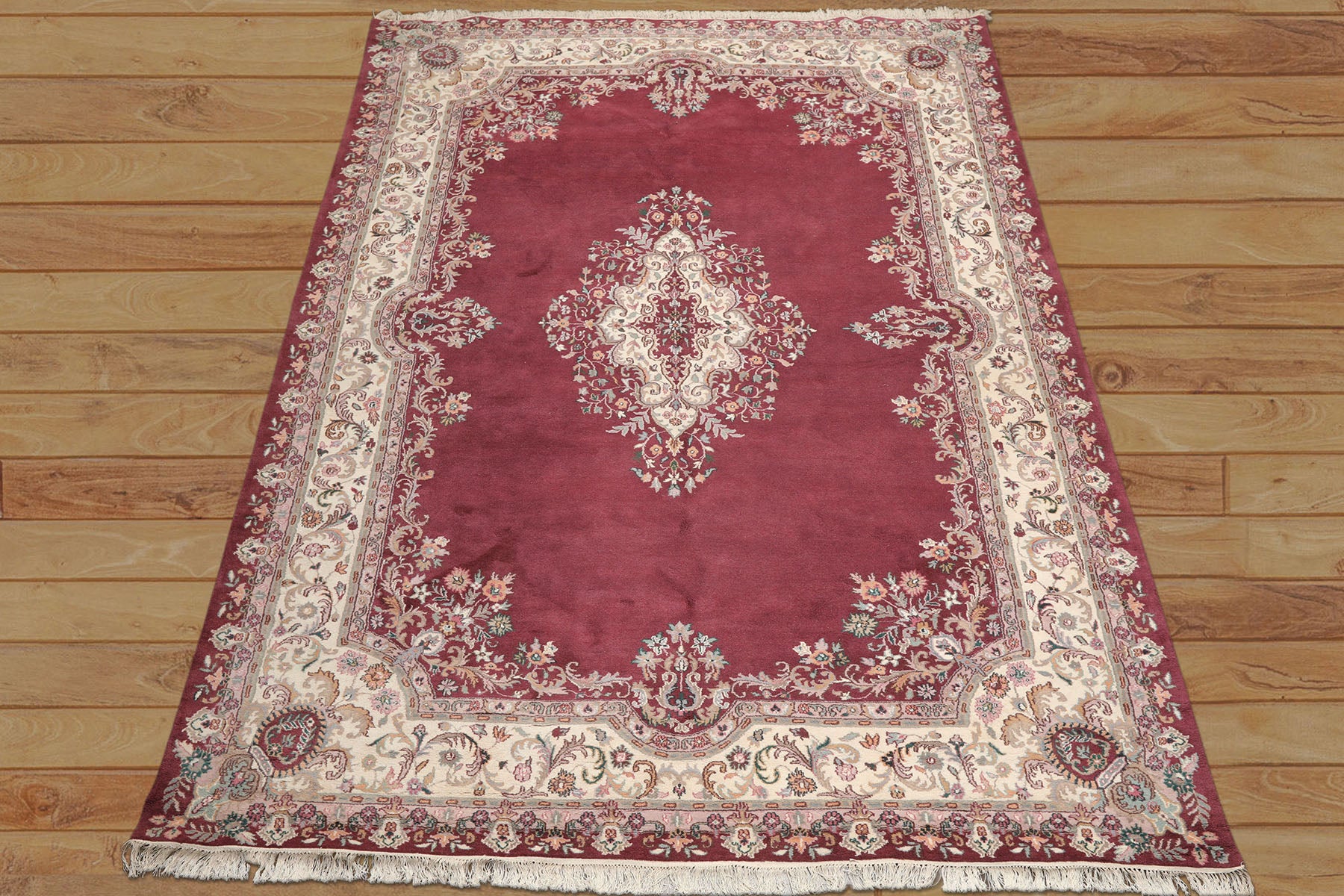 9x12 Plum, Ivory, Rose Color Hand Knotted Indo Kerman Wool Traditional Oriental Rug