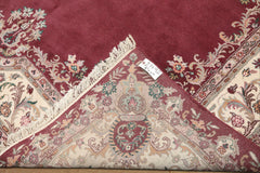 9x12 Plum, Ivory, Rose Color Hand Knotted Indo Kerman Wool Traditional Oriental Rug
