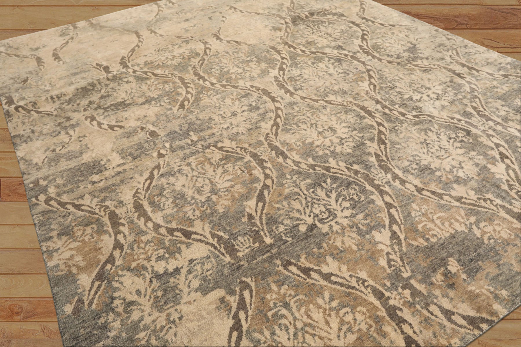 8x10 Beige, Greenish, Gray Color Hand Knotted Tibetan Wool Transitional Oriental Rug