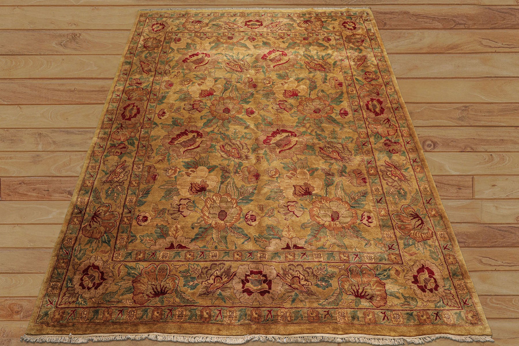 9x12 Gold, Sage, Red Color Hand Knotted Agra Wool Traditional Oriental Rug