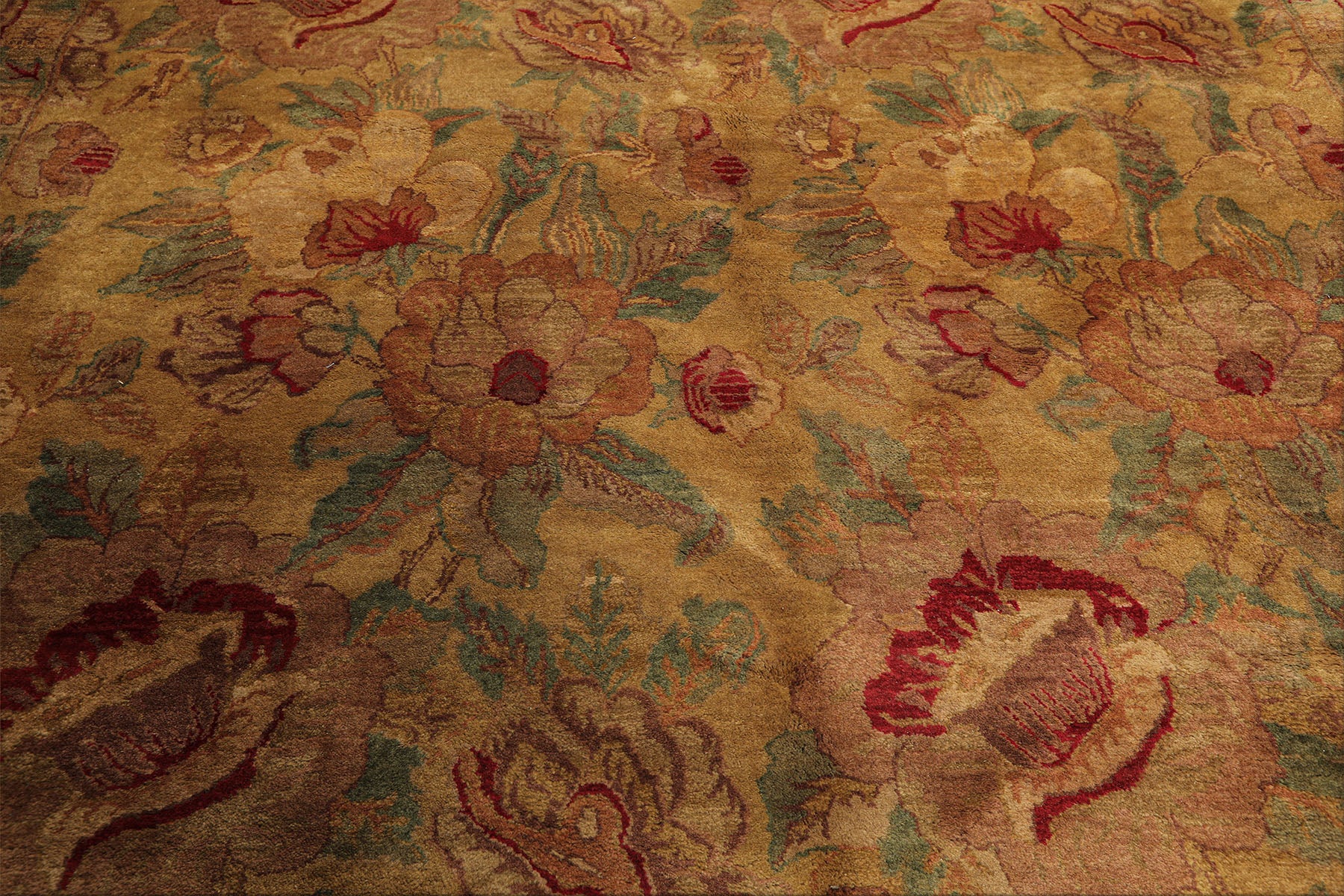 9x12 Gold, Sage, Red Color Hand Knotted Agra Wool Traditional Oriental Rug
