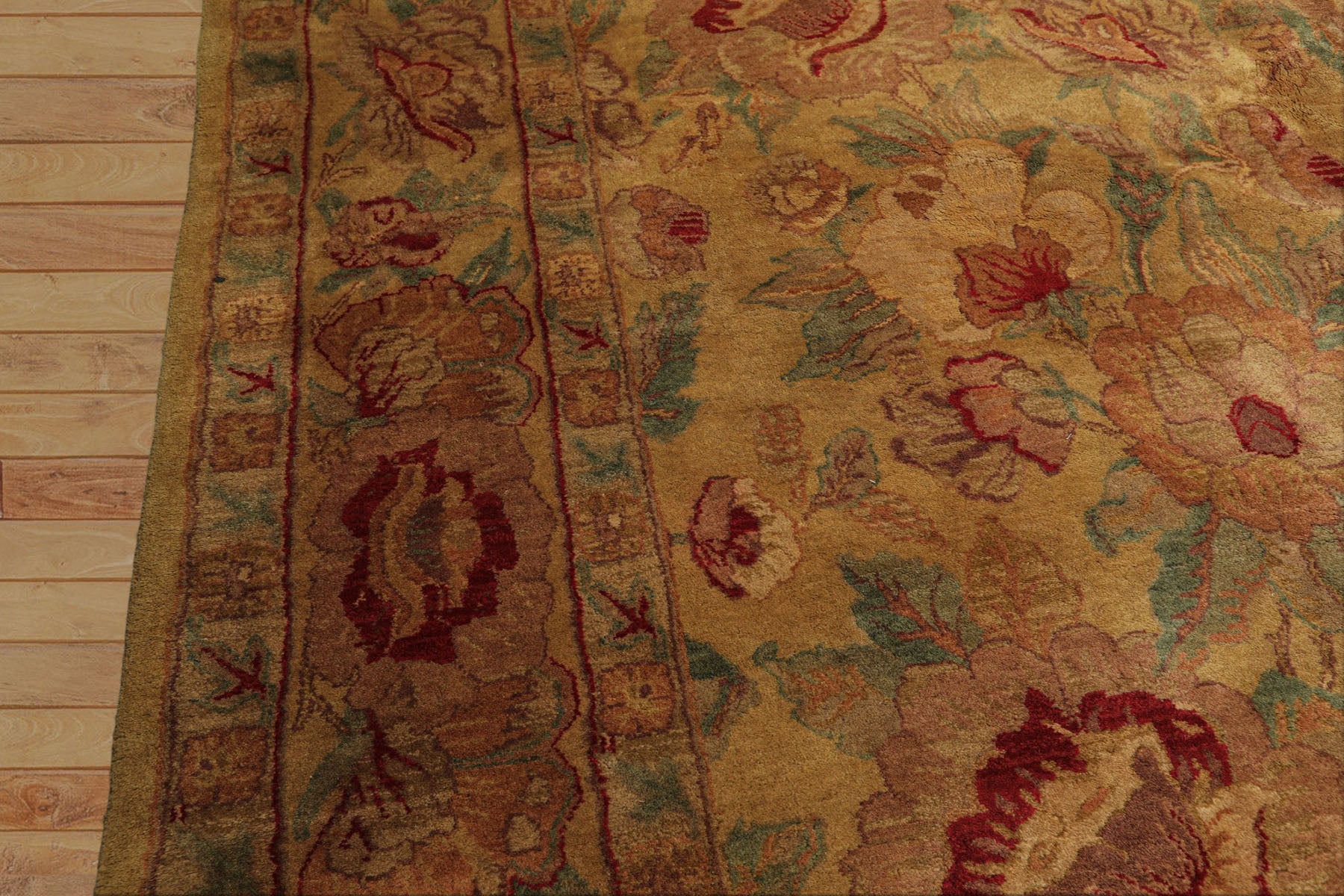 9x12 Gold, Sage, Red Color Hand Knotted Agra Wool Traditional Oriental Rug