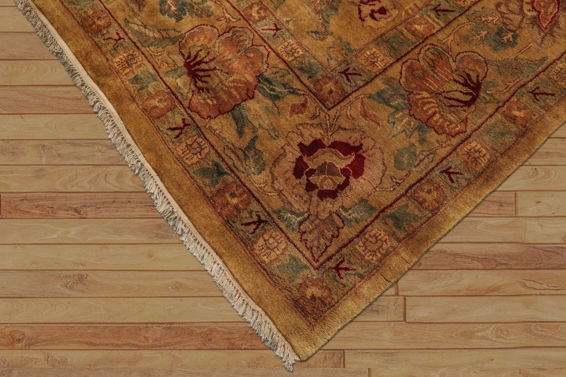 9x12 Gold, Sage, Red Color Hand Knotted Agra Wool Traditional Oriental Rug
