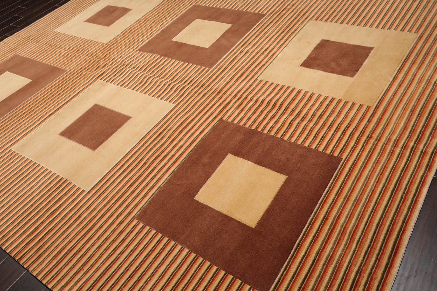 9x12 Beige, Brown, Burnt Orange Color Hand Knotted All-Over 100% Wool Modern Oriental Rug