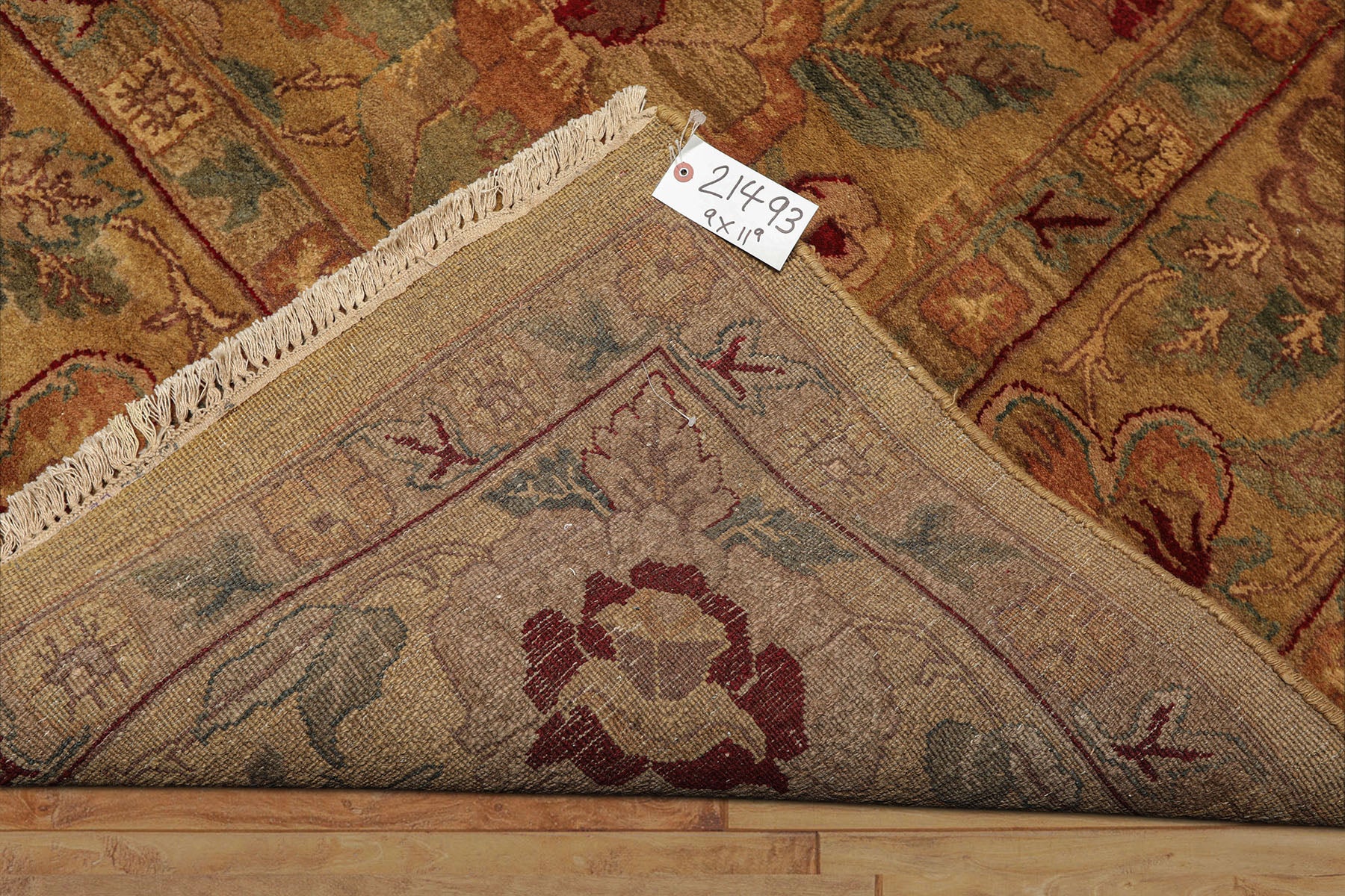 9x12 Gold, Sage, Red Color Hand Knotted Agra Wool Traditional Oriental Rug